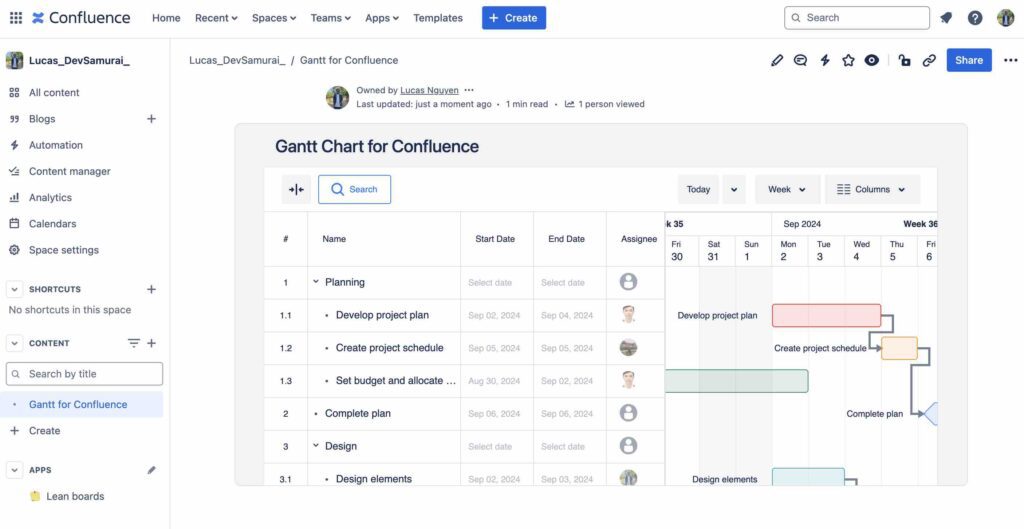 Interactive Gantt chart on your Confluence pages