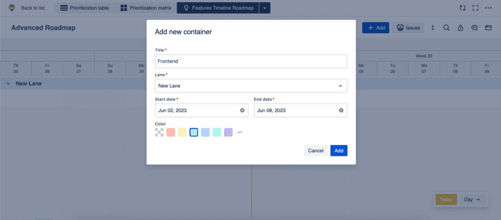 Add new containers to your Jira advanced roadmaps