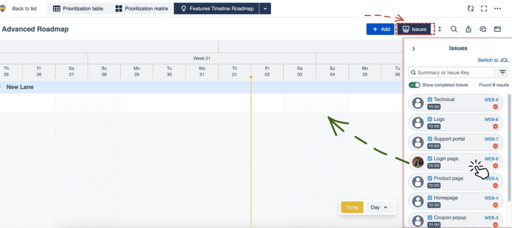 Start adding issues to your Jira advanced roadmaps