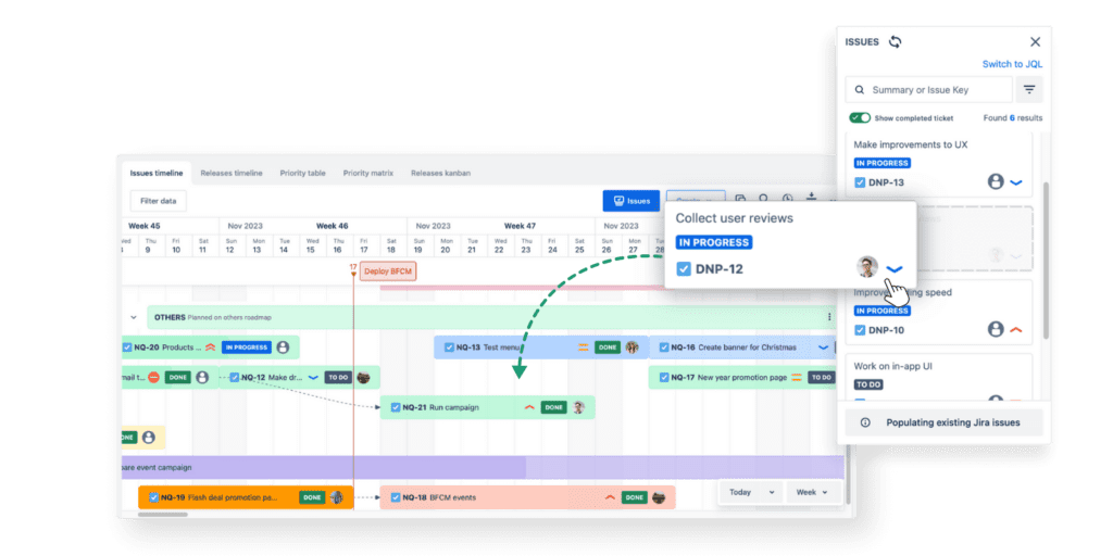 Issues Timeline in Advanced roadmap for Jira