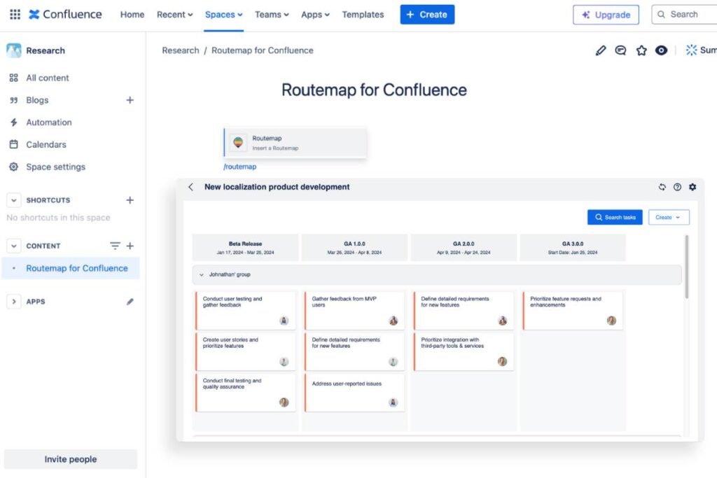 Use macros to insert Routemap Kanban for Confluence
